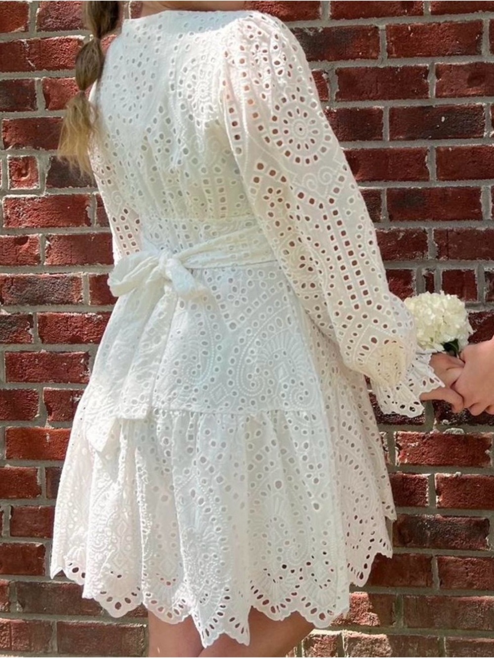 Versona White Eyelet Tie-Waist Mini Dress